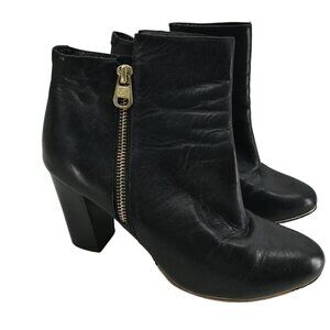 Elliott Lucca Daniella Black Leather Boots Booties Size 8 Gold Zip Anthro Block